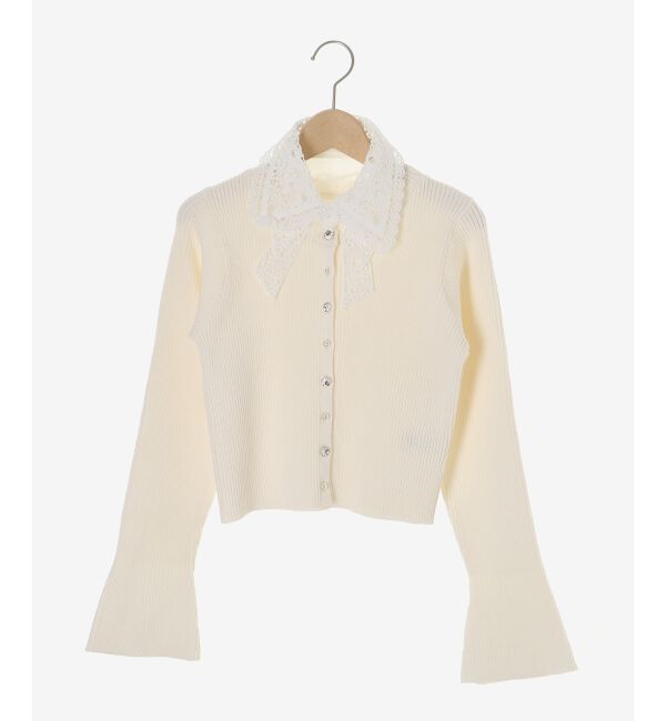  「リボンレース襟ニットカーディガン」|カーディガン|