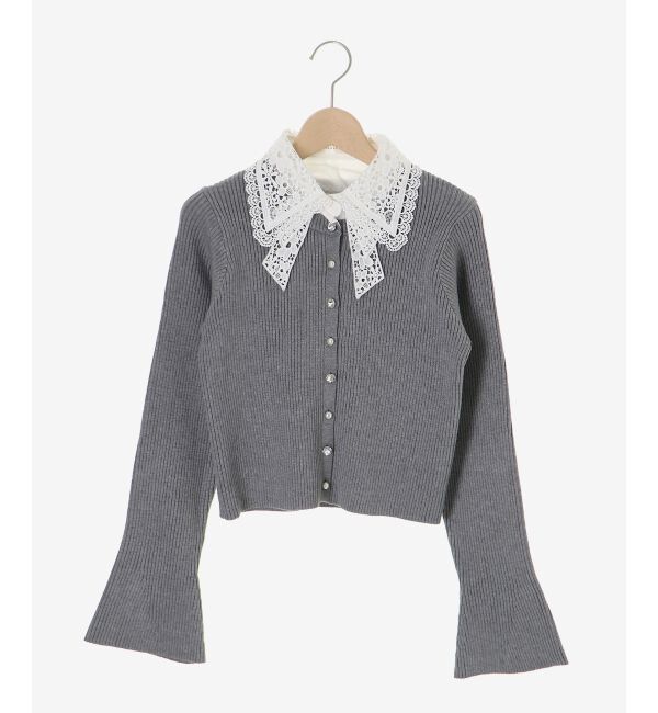  「リボンレース襟ニットカーディガン」|カーディガン|