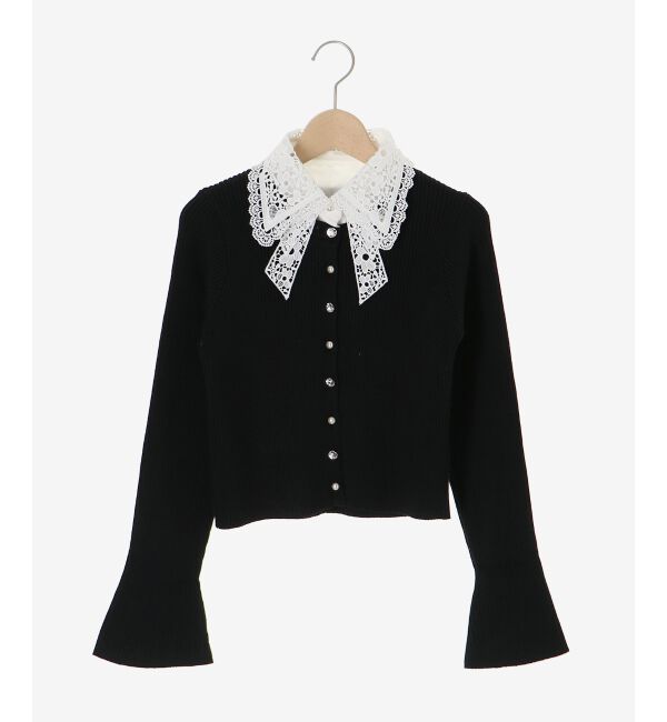  「リボンレース襟ニットカーディガン」|カーディガン|