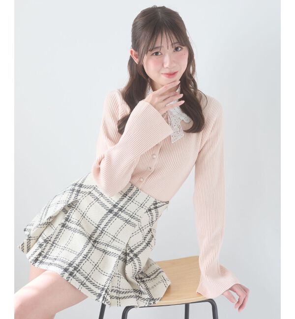  「リボンレース襟ニットカーディガン」|カーディガン|