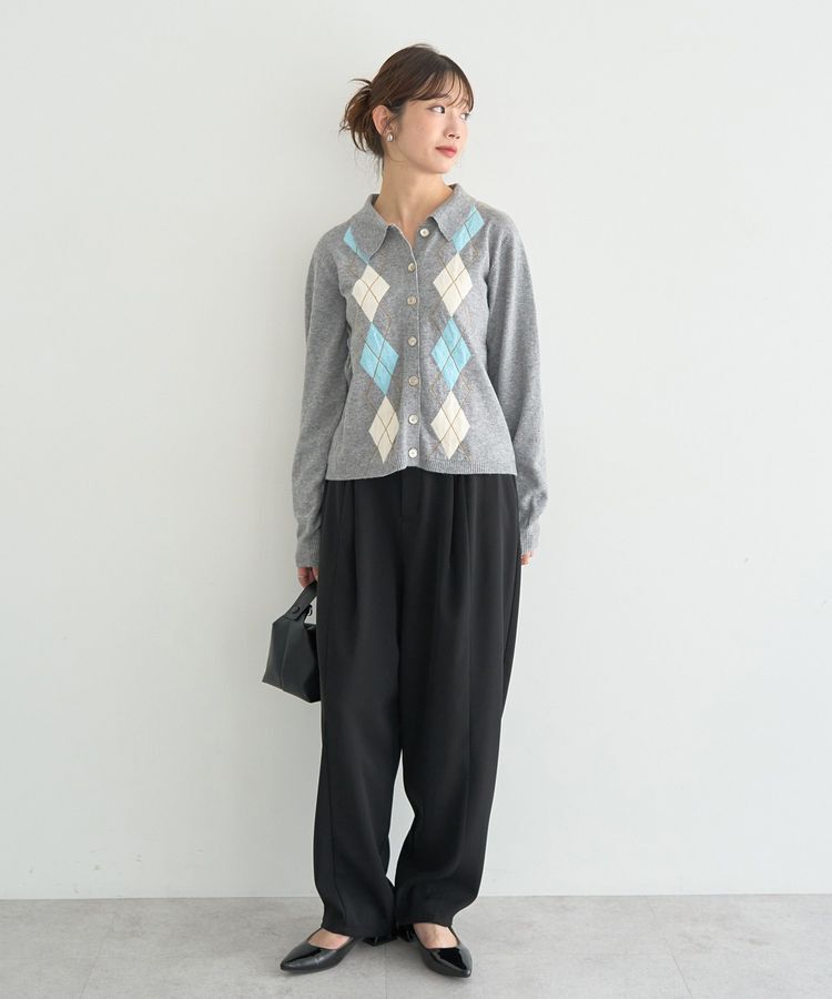 earth music&ecology「襟付きアーガイルニットカーディガン」|カーディガン|