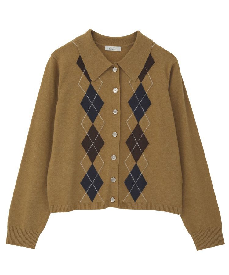 earth music&ecology「襟付きアーガイルニットカーディガン」|カーディガン|