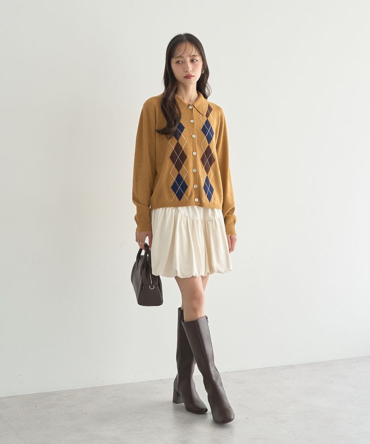 earth music&ecology「襟付きアーガイルニットカーディガン」|カーディガン|