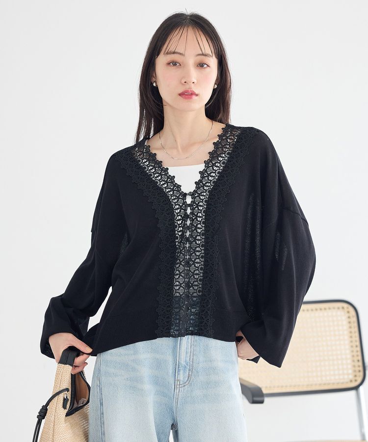 earth music&ecology「レーストリムシアーニットカーディガン」|カーディガン|