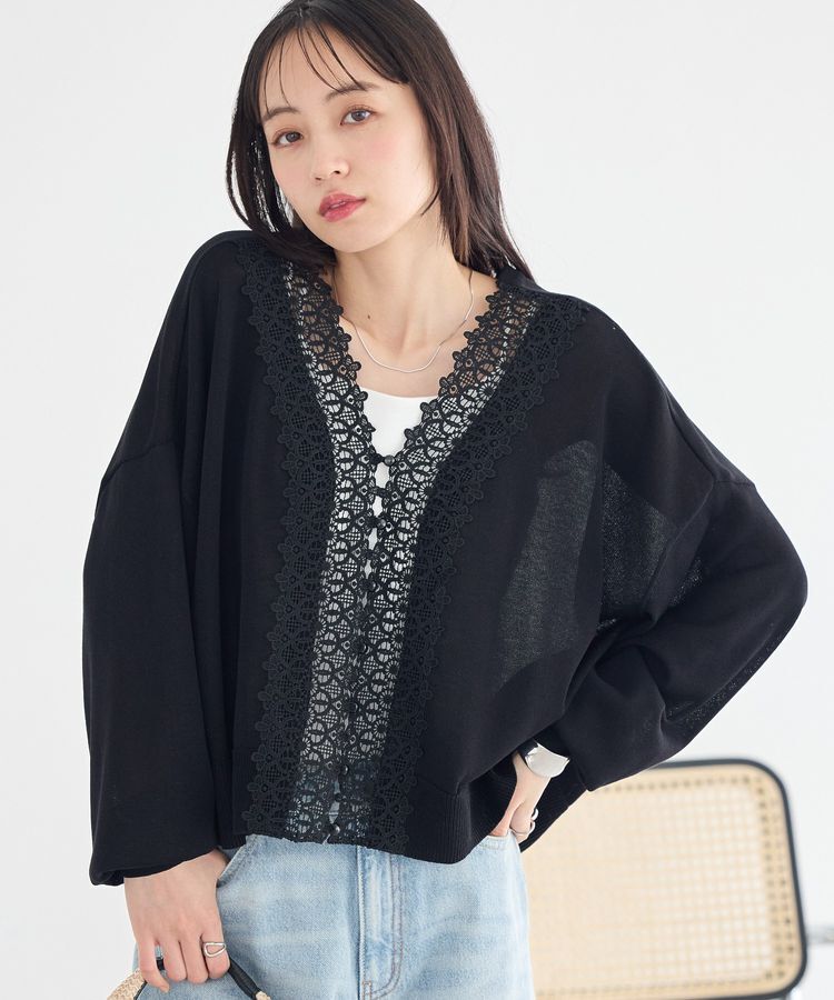 earth music&ecology「レーストリムシアーニットカーディガン」|カーディガン|