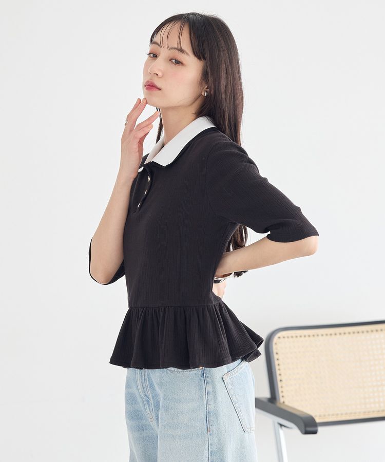 earth music&ecology「ダブル衿ペプラムプルオーバー」|Tシャツ・カットソー|