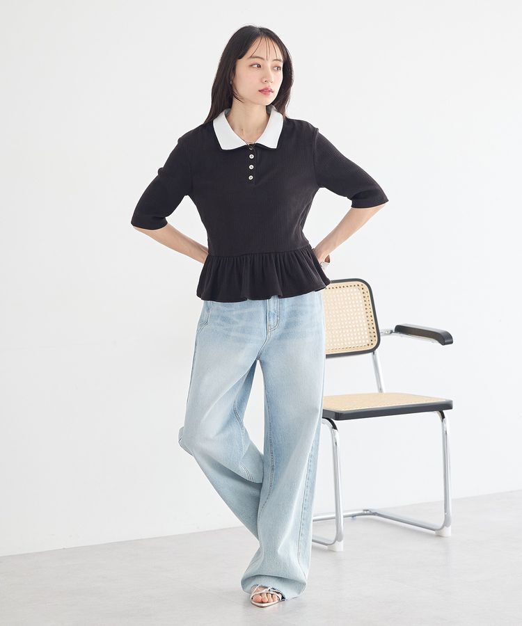 earth music&ecology「ダブル衿ペプラムプルオーバー」|Tシャツ・カットソー|