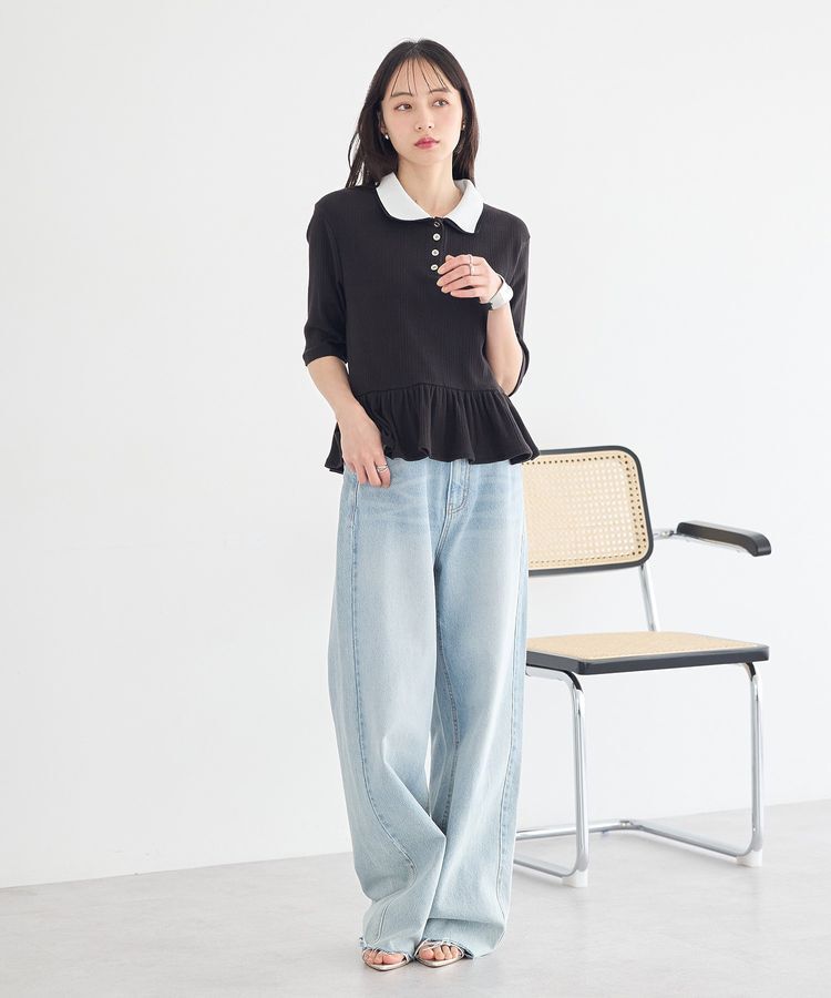 earth music&ecology「ダブル衿ペプラムプルオーバー」|Tシャツ・カットソー|