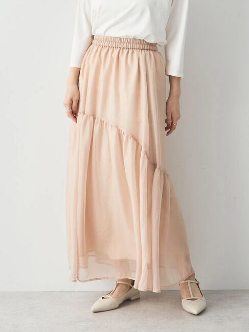 YECCA VECCA「箔プリントシアーギャザースカート」|スカート|Light beige