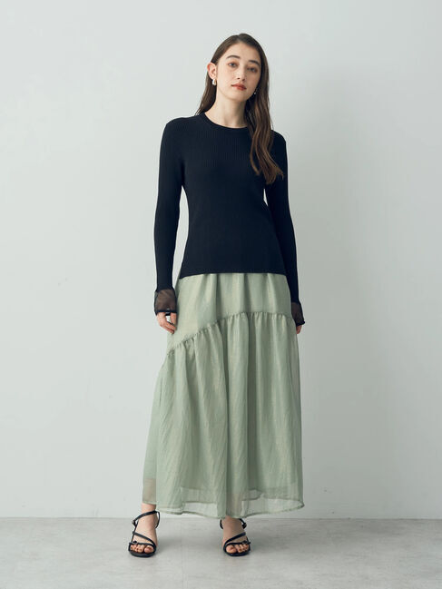 YECCA VECCA「箔プリントシアーギャザースカート」|スカート|