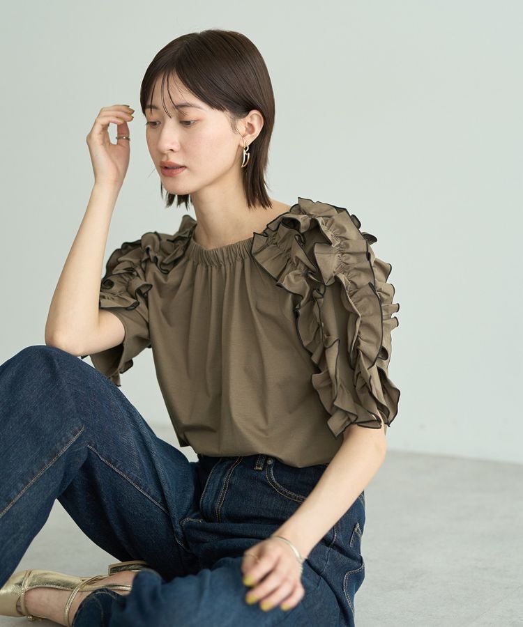 YECCA VECCA「【UVカット】フリルスリーブカットソー」|Tシャツ・カットソー|