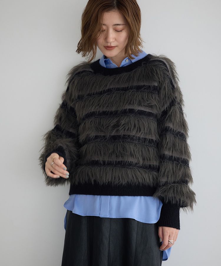 YECCA VECCA「フェザーマルチボーダーニット」|ニット・セーター|