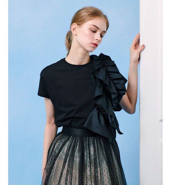 LOULOU WILLOUGHBY「【LOULOU WILLOUGHBY】ギャザーレイヤーTシャツ」|Tシャツ・カットソー|ブラック