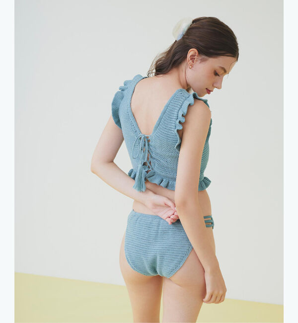 SEA DRESS「Vネックタンクトップフリルクロシェビキニ/水着」|ビキニ|ブルー