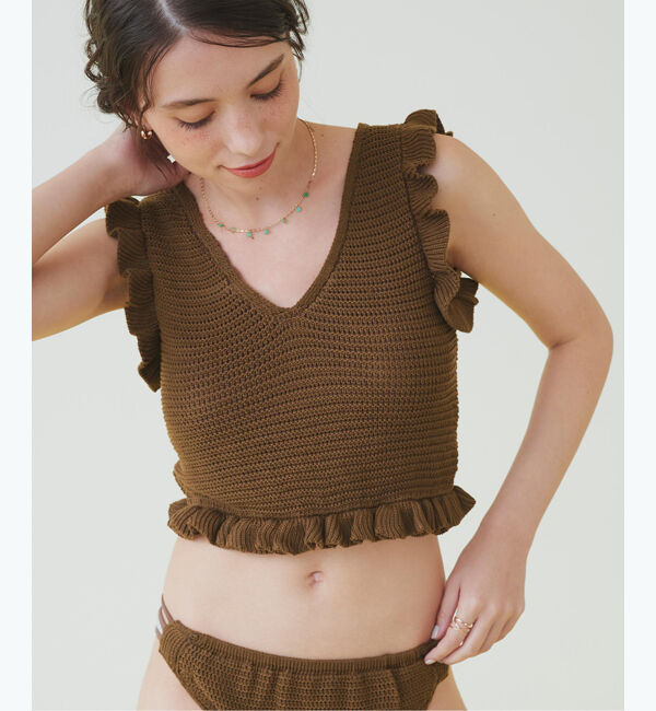 SEA DRESS「Vネックタンクトップフリルクロシェビキニ/水着」|ビキニ|