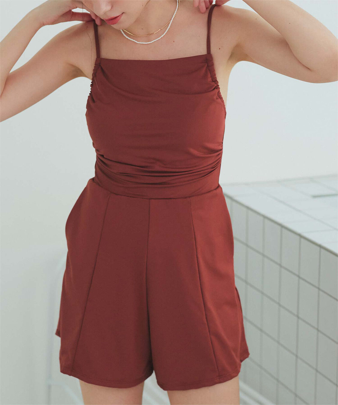 SEA DRESS「ｻｲﾄﾞｷﾞｬｻﾞｰｵｰﾙｲﾝﾜﾝ/ﾜﾝﾋﾟｰｽ水着」|コンビネゾン|レッド