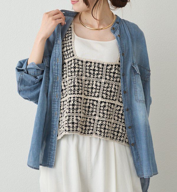  「シアーデニムバンドカラーブラウス」|シャツ・ブラウス|
