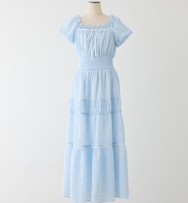  「ウエストシャーリングロングワンピース」|ワンピース|サックスブルー