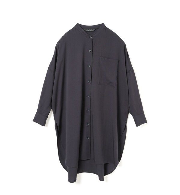 mizuiro ind「mizuiro ind T/Rバンドカラーロングシャツ」|シャツ・ブラウス|ネイビー