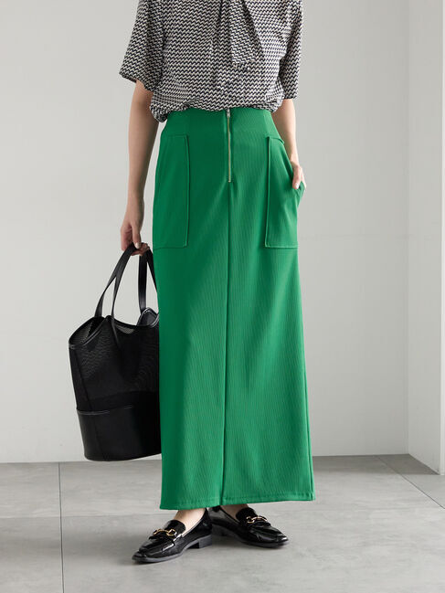 Te chichi「フロントZIPトリコットタイトスカート」|スカート|グリーン