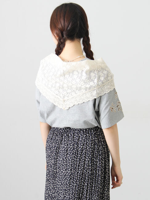 Samansa Mos2「三角ストール付カットワーク刺繍Tシャツ」|Tシャツ・カットソー|