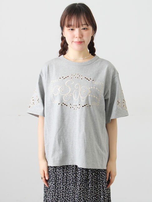 Samansa Mos2「三角ストール付カットワーク刺繍Tシャツ」|Tシャツ・カットソー|