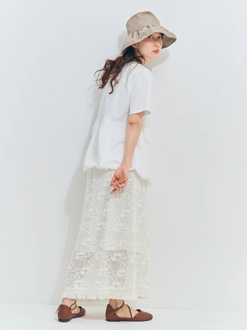 Samansa Mos2「刺繍レースメッシュスカート」|スカート|オフホワイト
