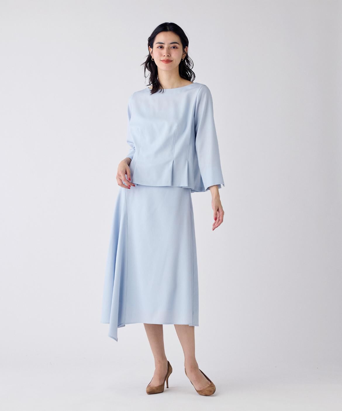 INED「《大きいサイズ》ハイカウントフラノ ウエストタックブラウス」|シャツ・ブラウス|