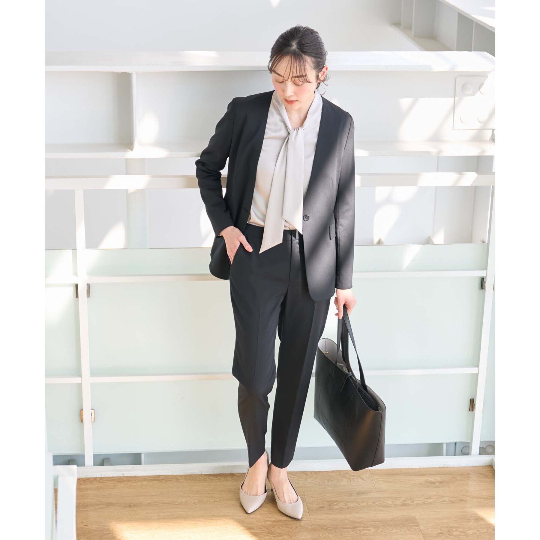 UNTITLED「【軽くて快適！】ウール混 ストレッチノーカラージャケット」|ノーカラージャケット|