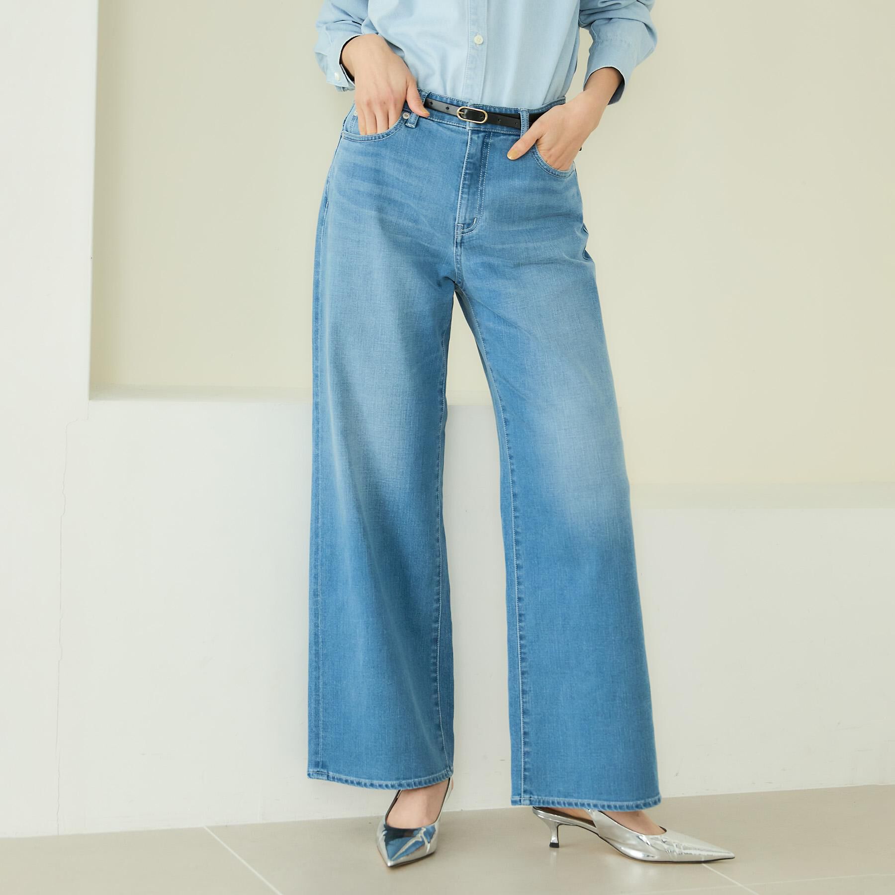 UNTITLED「【新作デニム/快適に美シルエット見せ】MAKE&times;DENIM WIDE」|デニム|ライトブルー(092