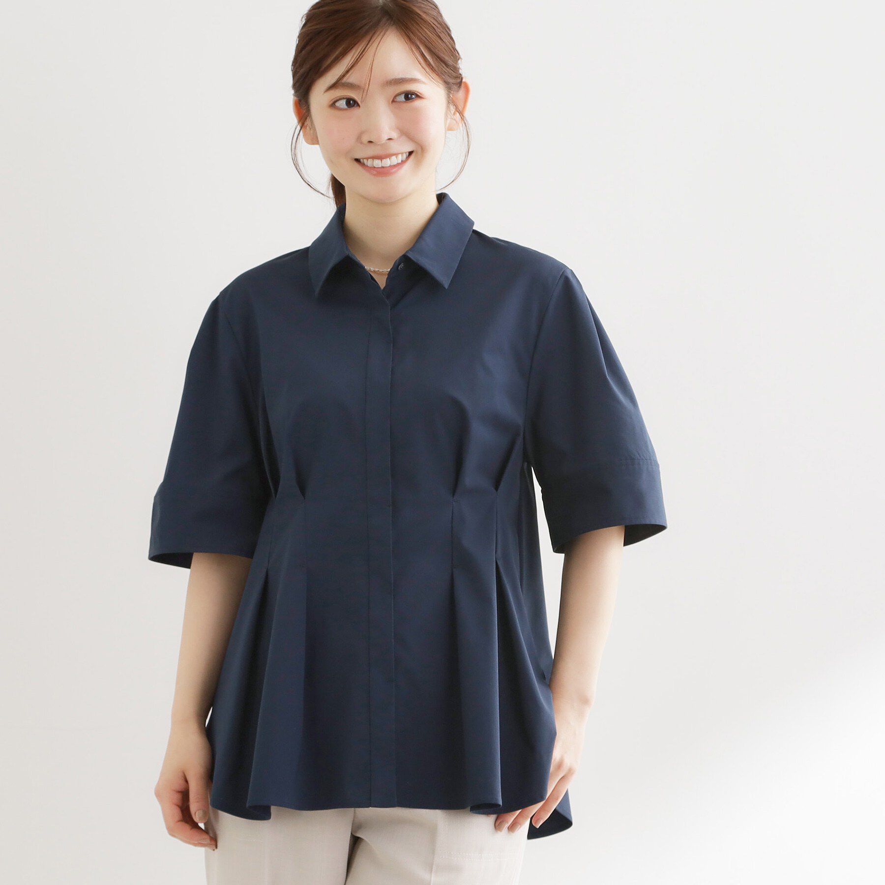 Reflect「ボリュームスリーブシャツブラウス」|シャツ・ブラウス|ネイビー(094)