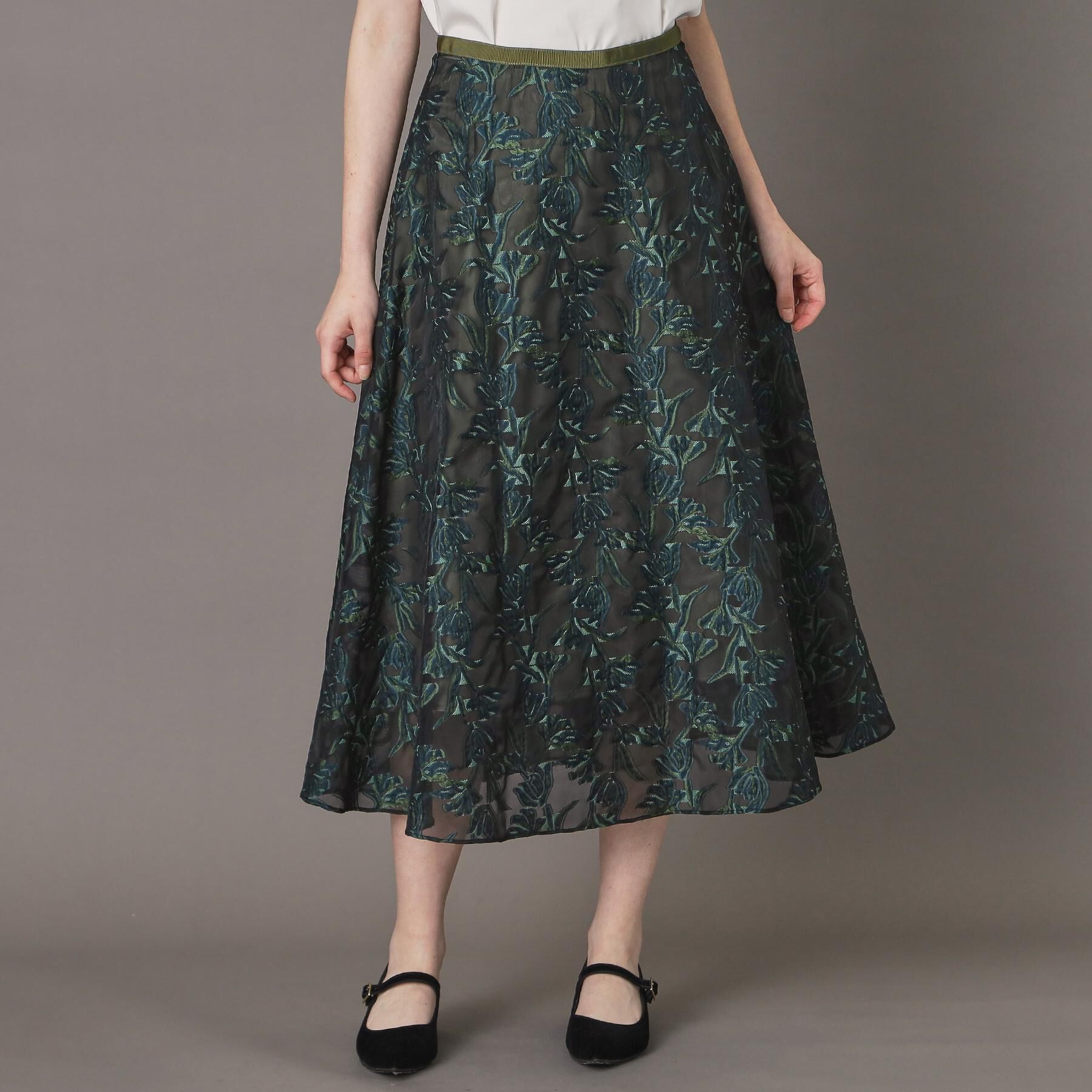 DRESSTERIOR「【きれいめ/裏地取り外し可】シアージャカードスカート」|スカート|オリーブグリーン(1
