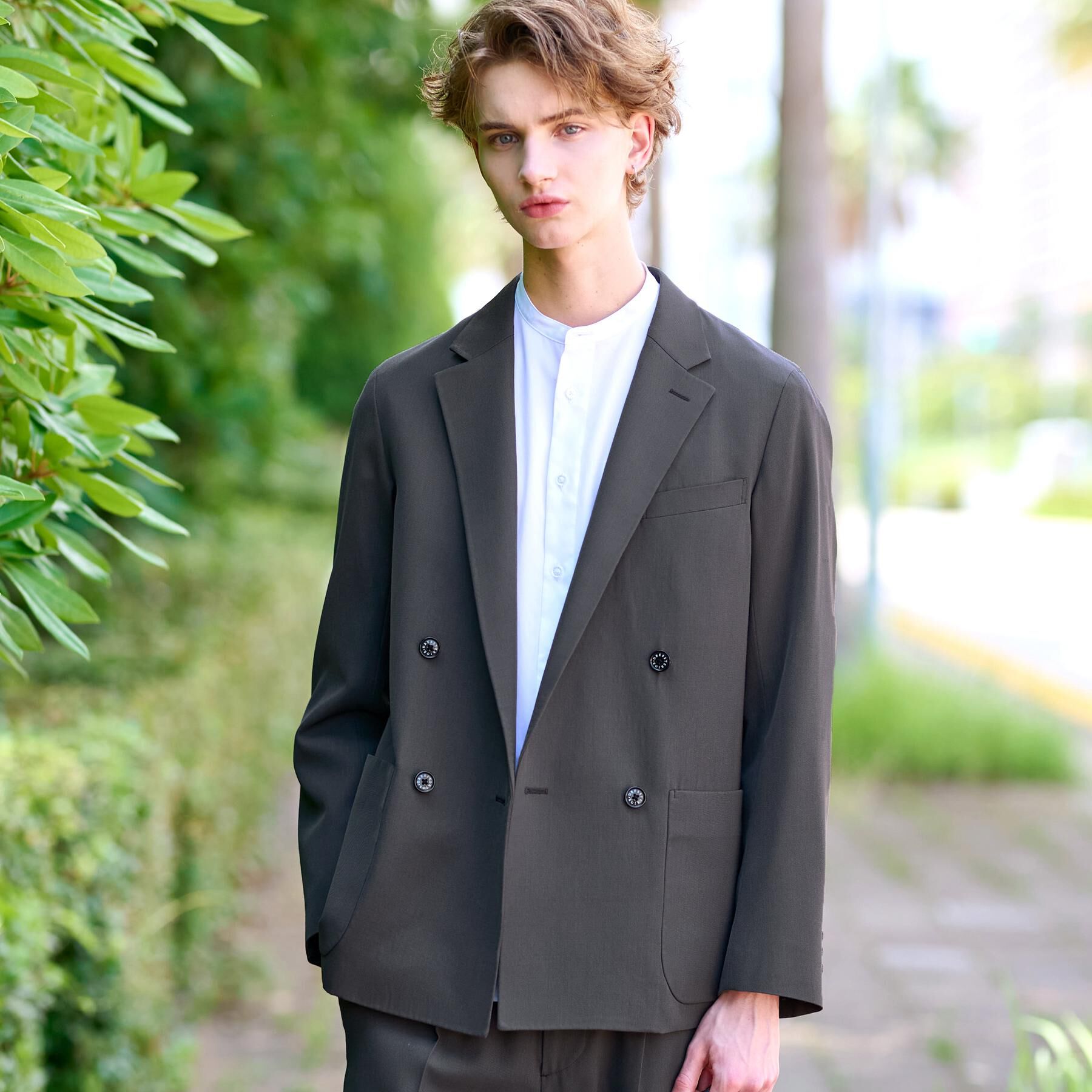 DRESSTERIOR「【セットアップ可】クリアーカルゼ コンフォータブル ダブルジャケット」|テーラードジャケット|グレー(012)