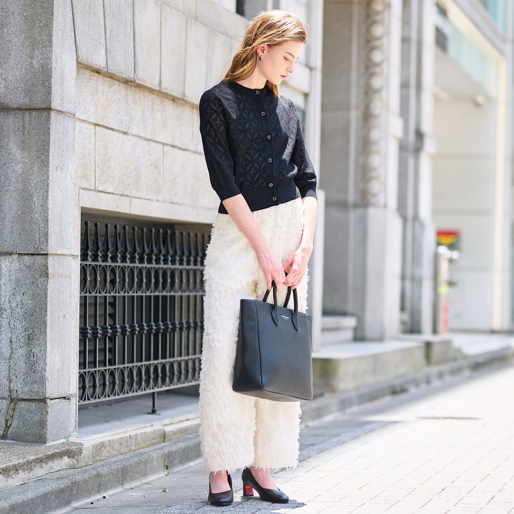 DRESSTERIOR「【洗える/シアー素材】オーバーラップレースハーフスリーブ」|カーディガン|