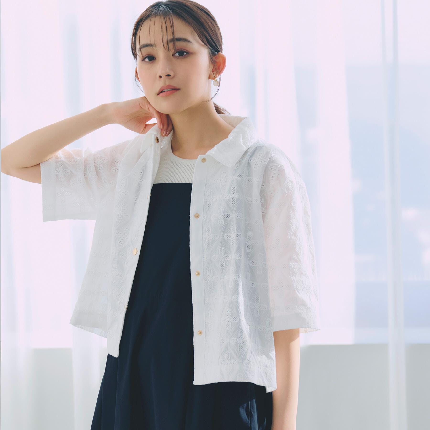 grove「刺繍レースショートジャケット」|テーラードジャケット|オフホワイト(003