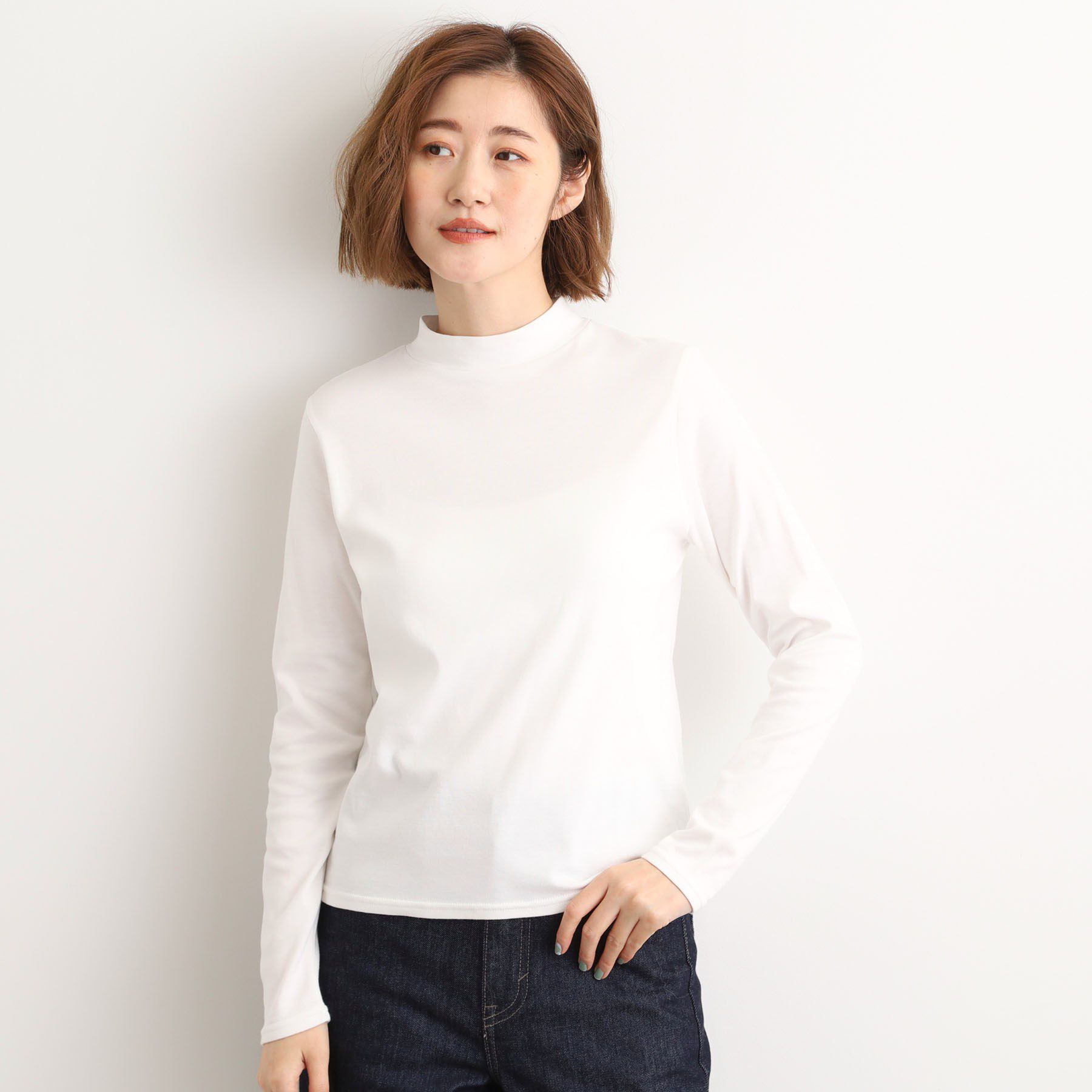 grove「【吸湿発熱】秋冬のレイヤードを格上げ　コットンハイネックプルオーバー」|Tシャツ・カットソー|