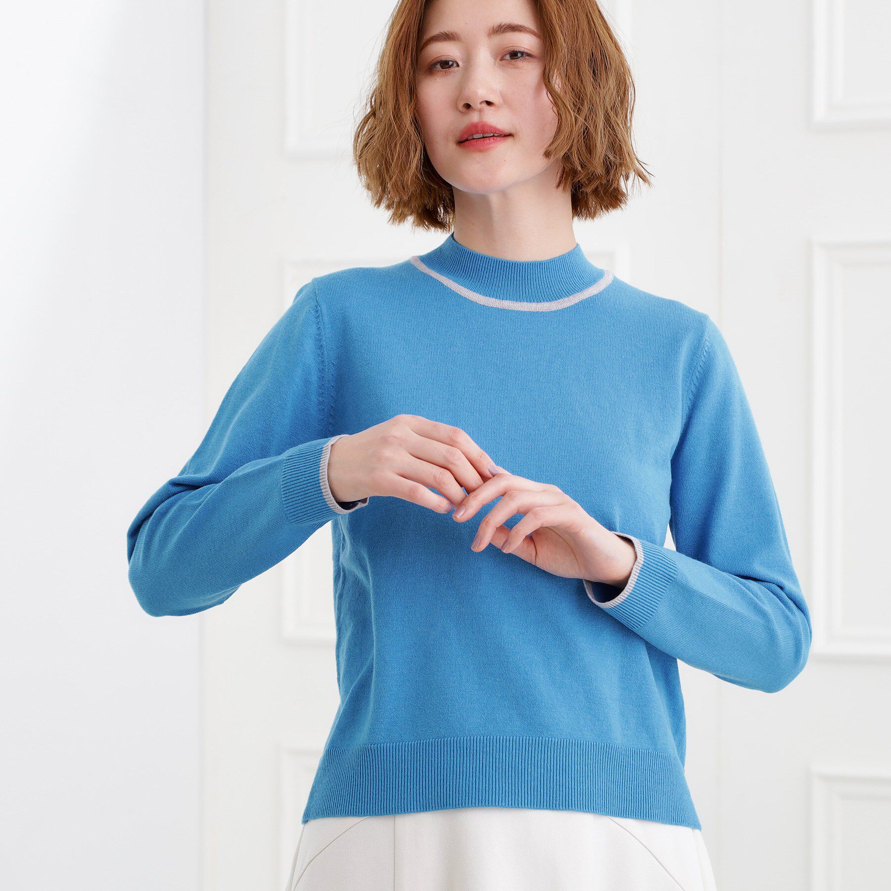 grove「バイカラーハイネックニット」|ニット・セーター|ブルー(092)