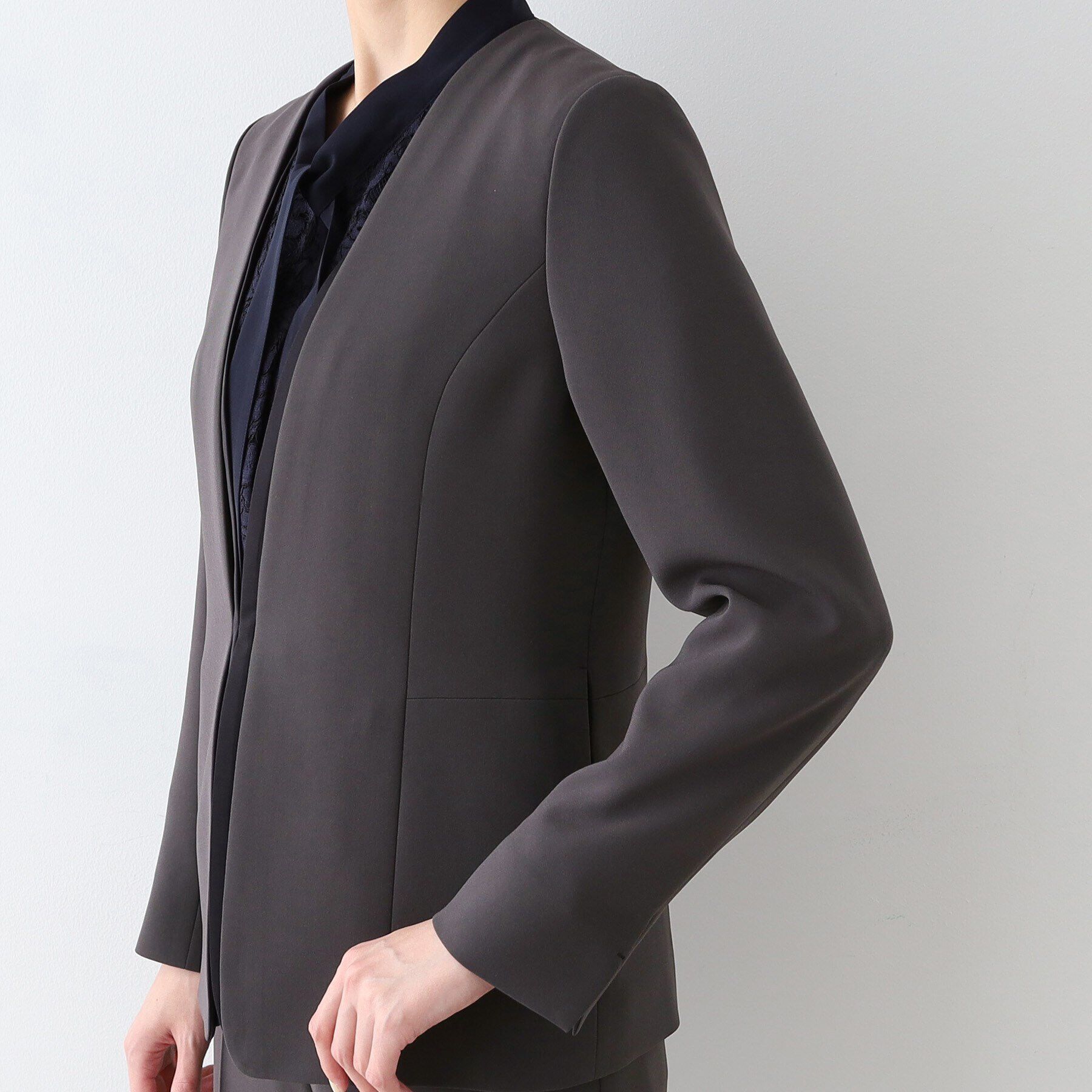 INDIVI「【日本製／トリアセテート混】スタイルアップ ノーカラージャケット」|スーツ|