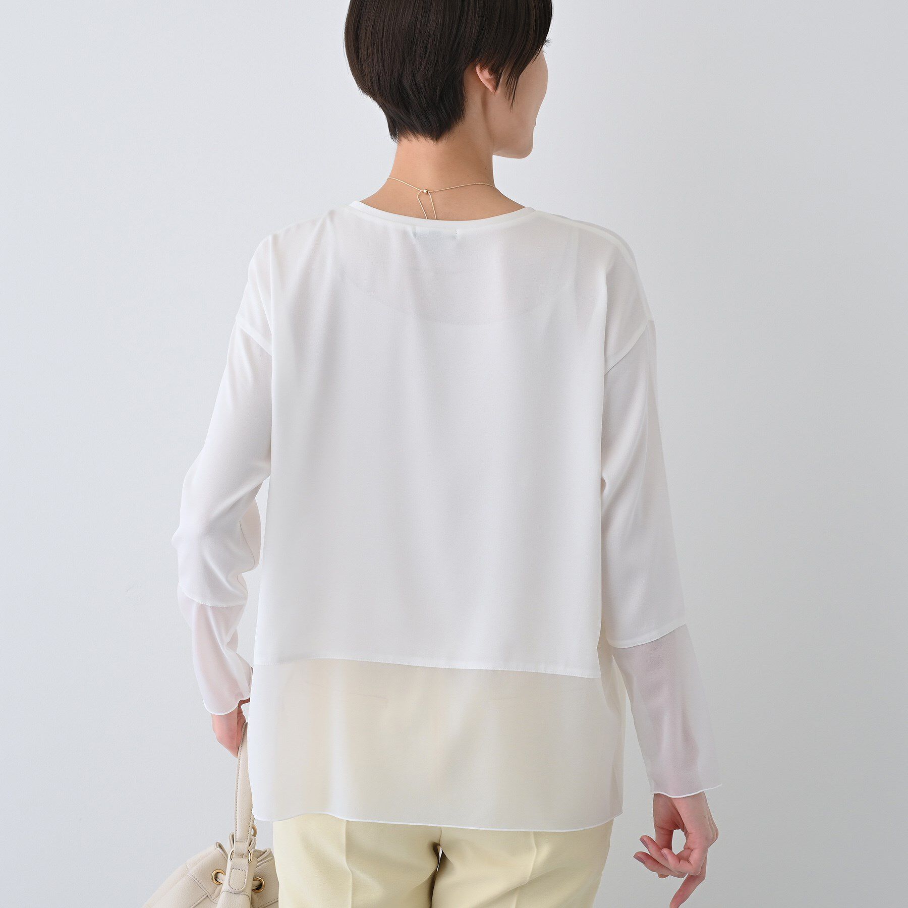 INDIVI「【洗える】袖＆裾 シアーデザイントップス」|Tシャツ・カットソー|