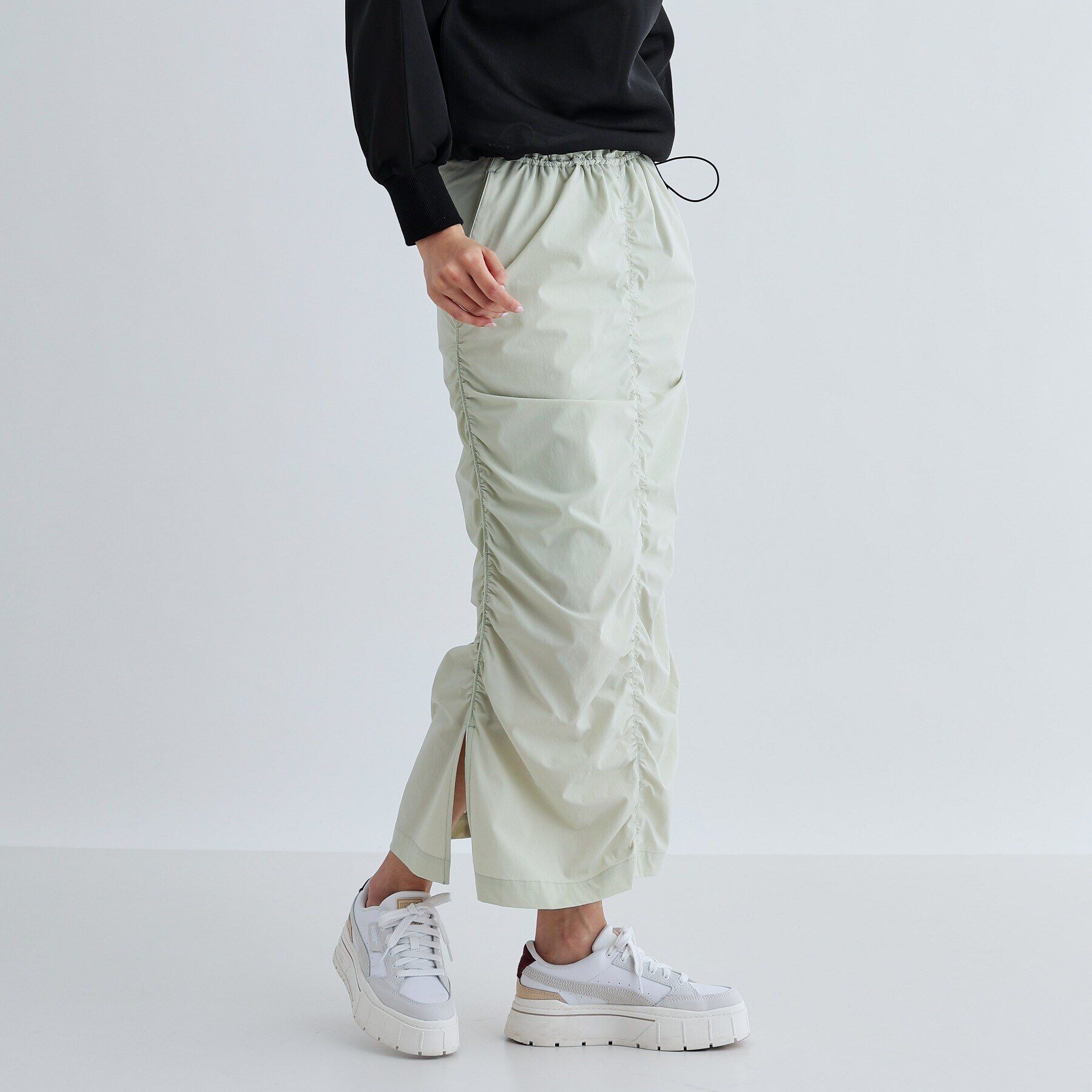GALLEST「シャーリングナイロンスカート」|スカート|ライトグリーン(02