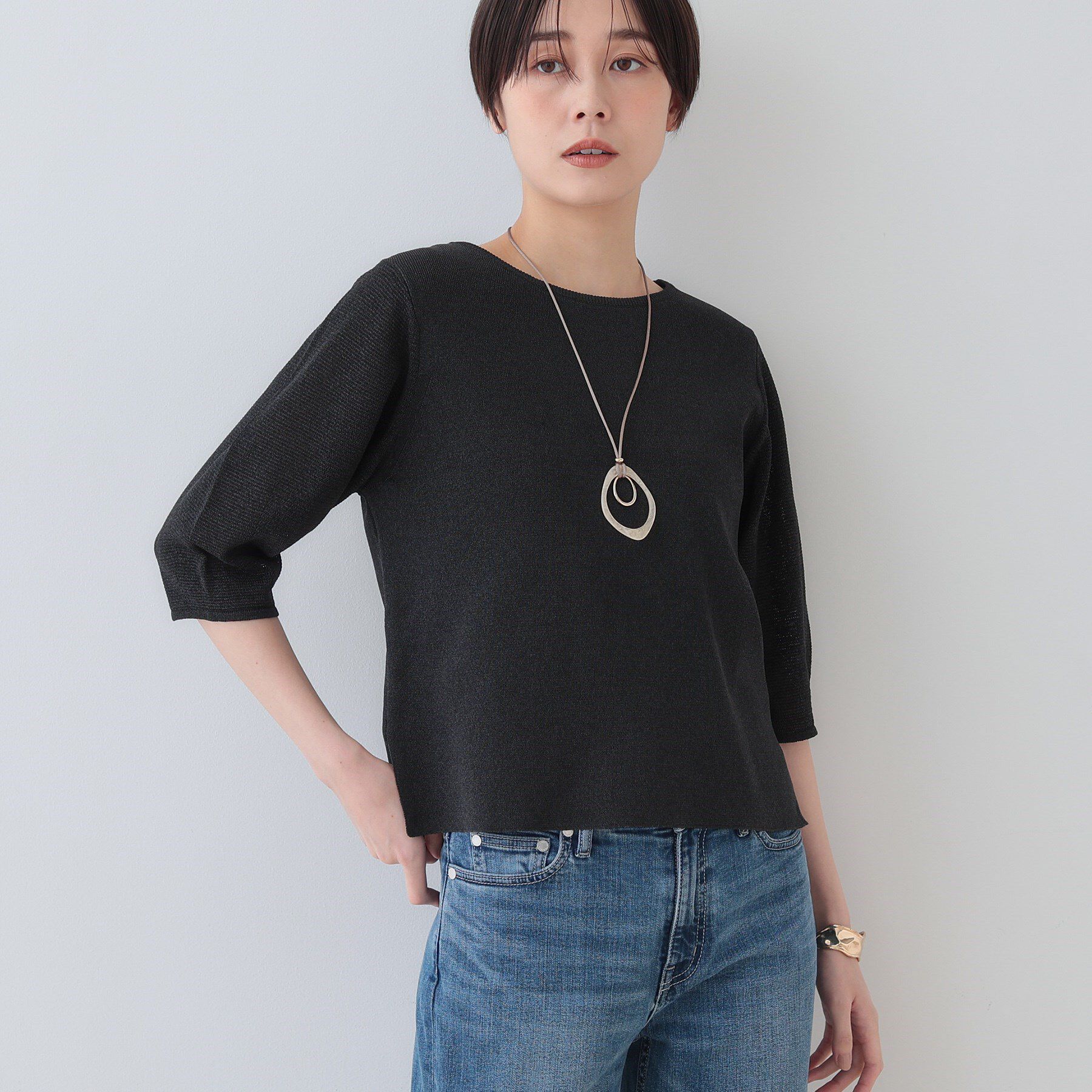 INDIVI「【洗える／和紙混素材／SETUP可能】バルーンスリーブニット」|ニット・セーター|