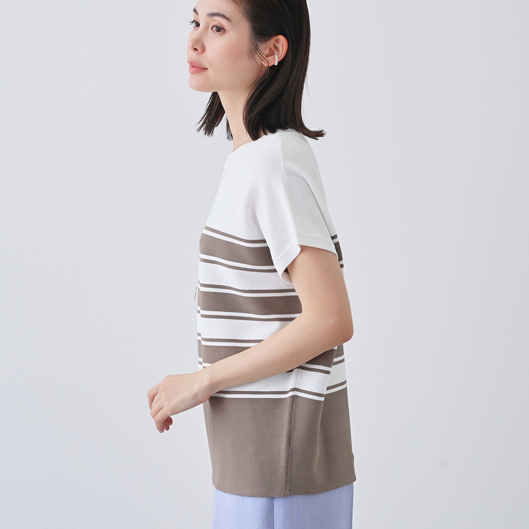 INDIVI「新色登場！【洗える／清涼感】レーヨンストレッチ フレンチスリーブニット」|ニット・セーター|