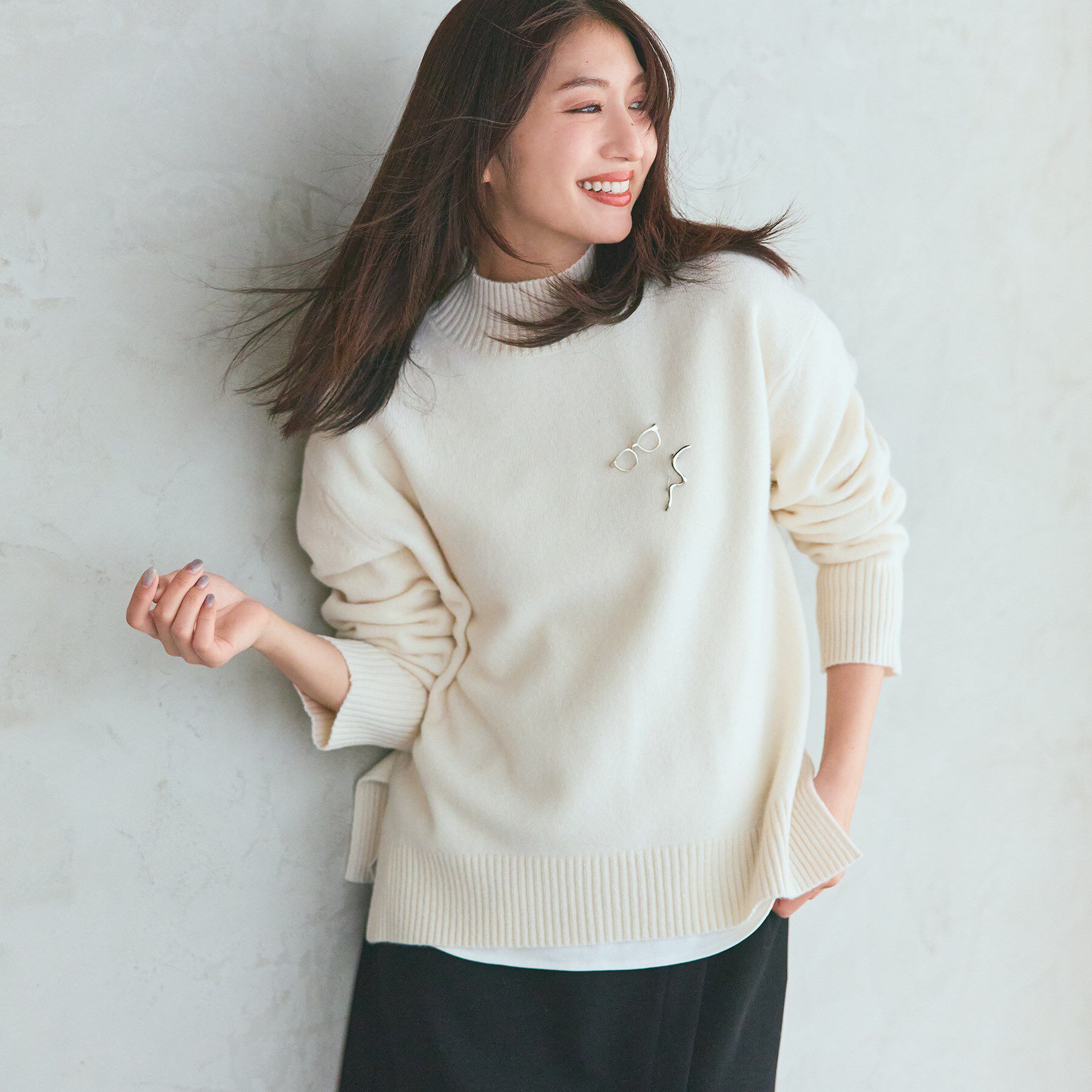 INDIVI「【冬ニット人気NO．1！／カシミヤ混】ミドルゲージハイネックニット」|ニット・セーター|オフホワイト(003