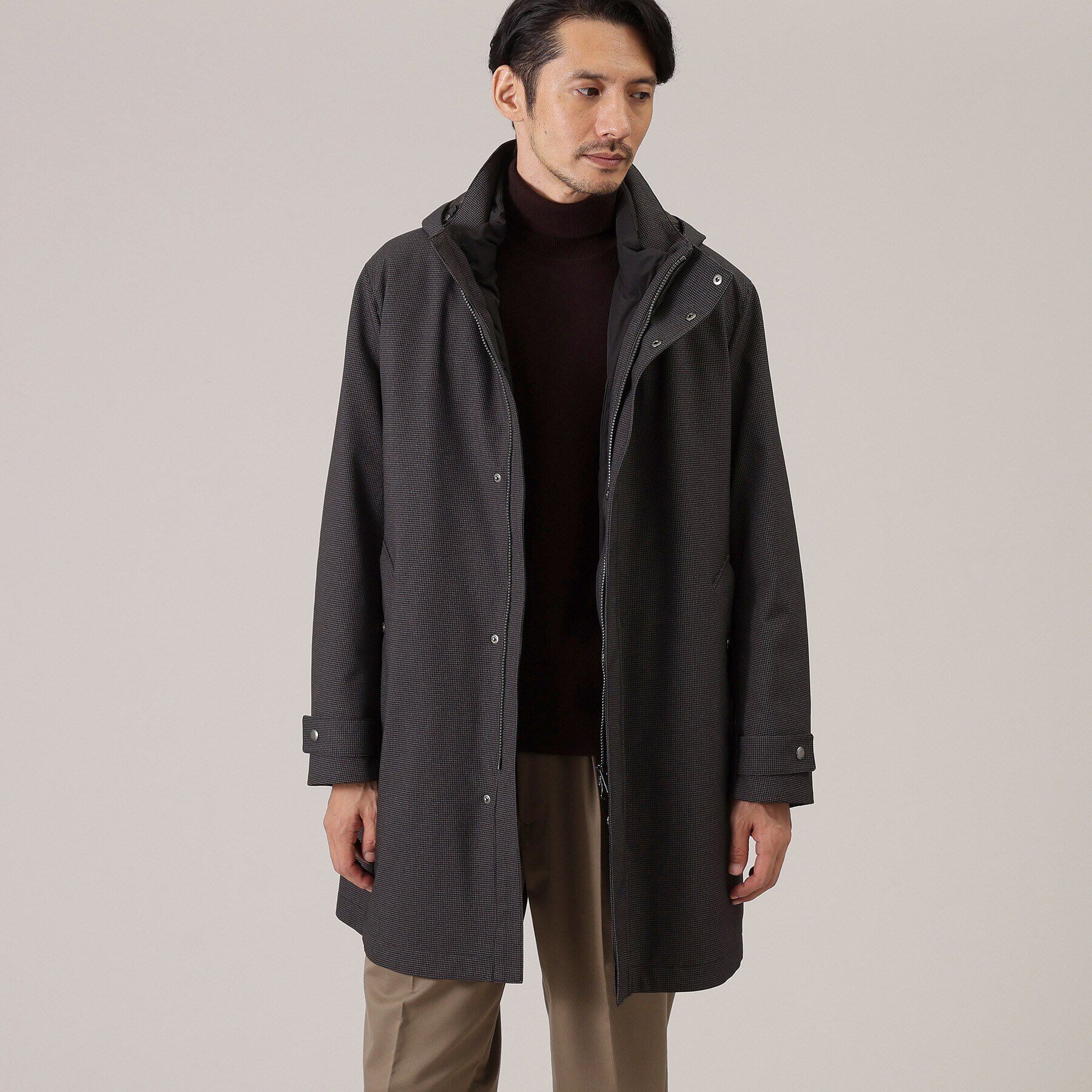 TAKEO KIKUCHI「【3WAY】ハウンズトゥース ダウンライナー コート」|その他|チャコールグレー(0