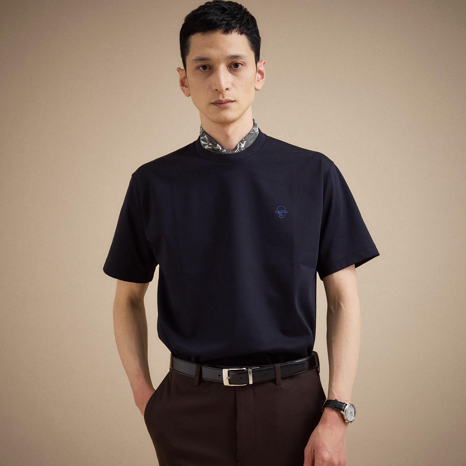 TAKEO KIKUCHI「ワンストローク刺繍 半袖 Tシャツ」|Tシャツ・カットソー|ネイビー(095)