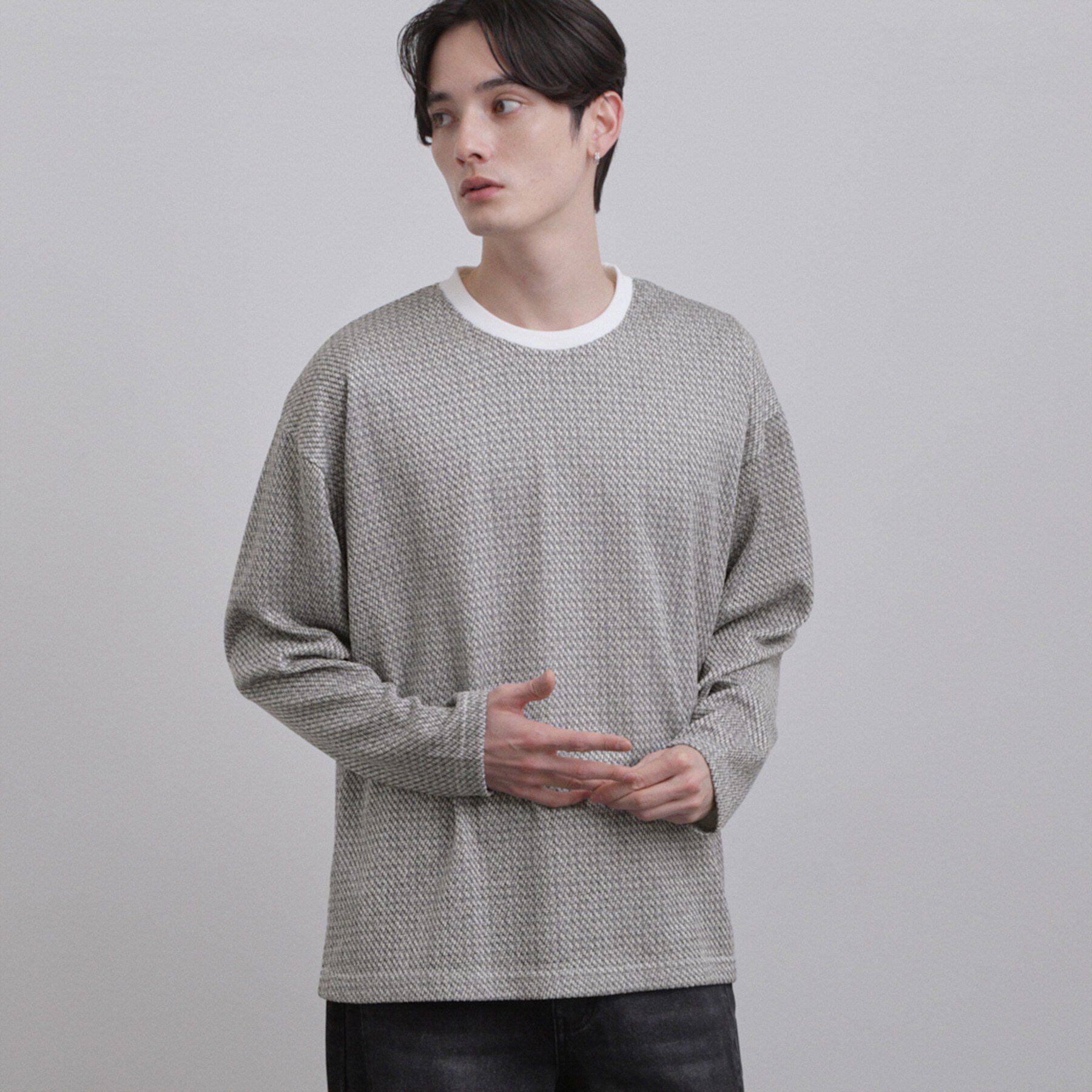 tk.TAKEO KIKUCHI「スプリングツイードライクプリントカットソー」|Tシャツ・カットソー|ライトグレー(111