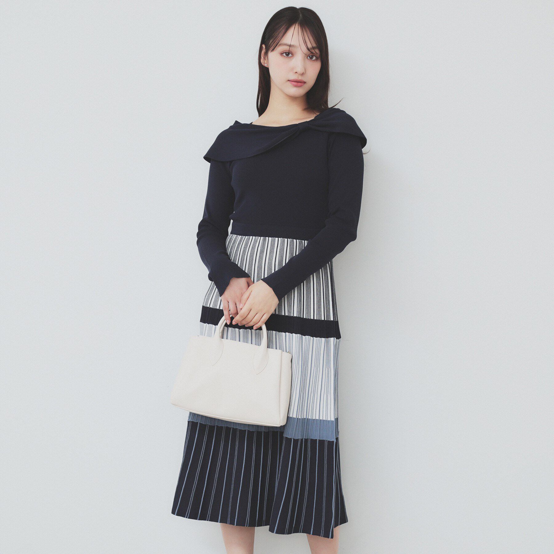 index「ランダムボーダーニットワンピース【洗濯機洗い可】」|ワンピース|ネイビー(594)