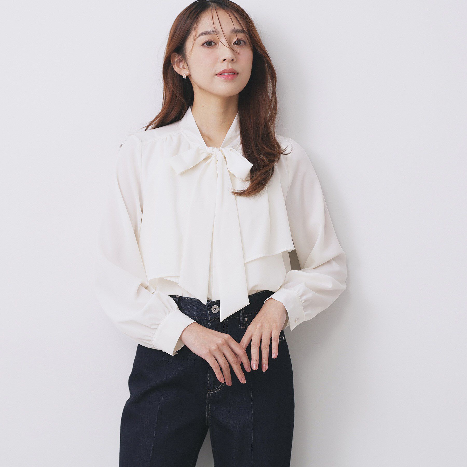 index「アシンメトリーレイヤードボウタイブラウス【洗濯機OK/イージーアイロン/防シワ】《XS～3L》」|シャツ・ブラウス|