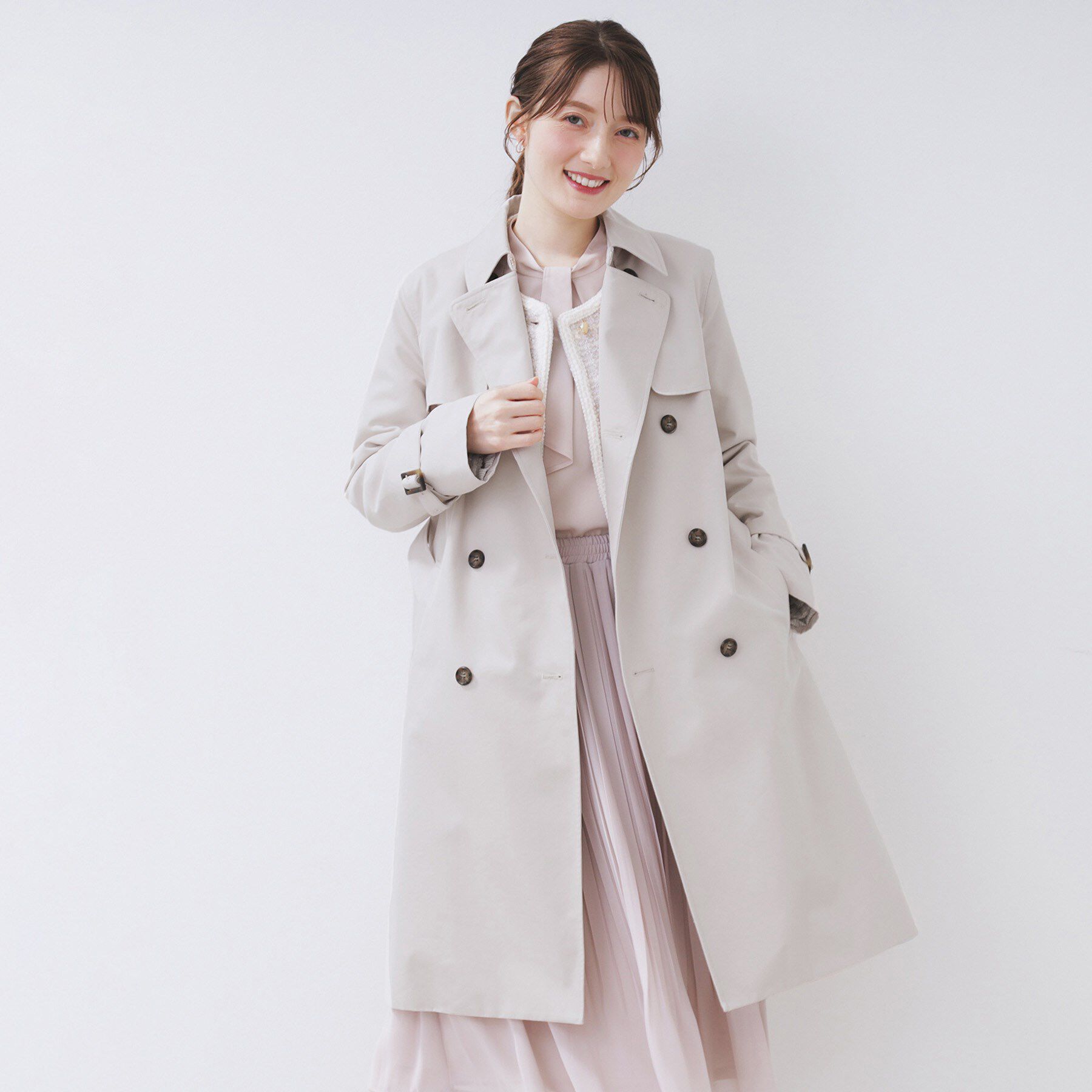 index「トレンチコート【洗濯機OK/撥水/花粉対応】《XS～3L》」|トレンチコート|グレージュ(850)