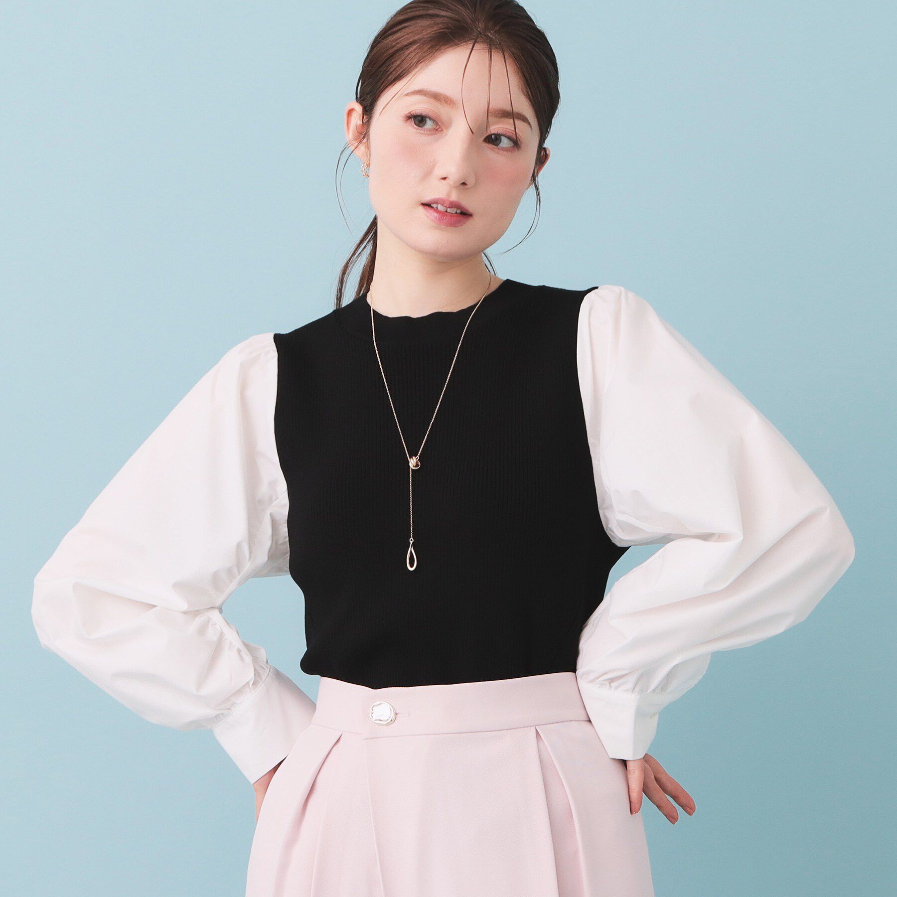 index「シャーリングドッキングニット【洗濯機OK】」|ニット・セーター|ブラック(019)